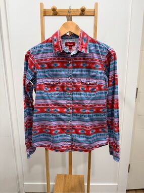 Kids Red & Blue Geometric Button-Down Shirt